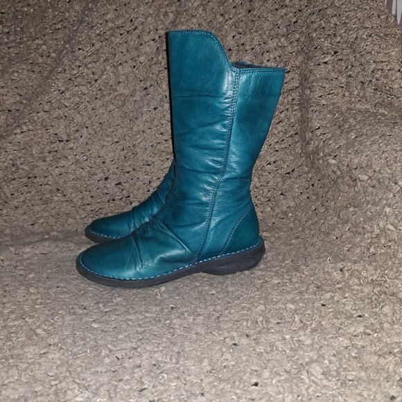 MIZ MOOZ-Teal Leather Ruched Mid Boots-Parnell-Rare Color-Sz 36-Near Mint - Picture 2 of 7